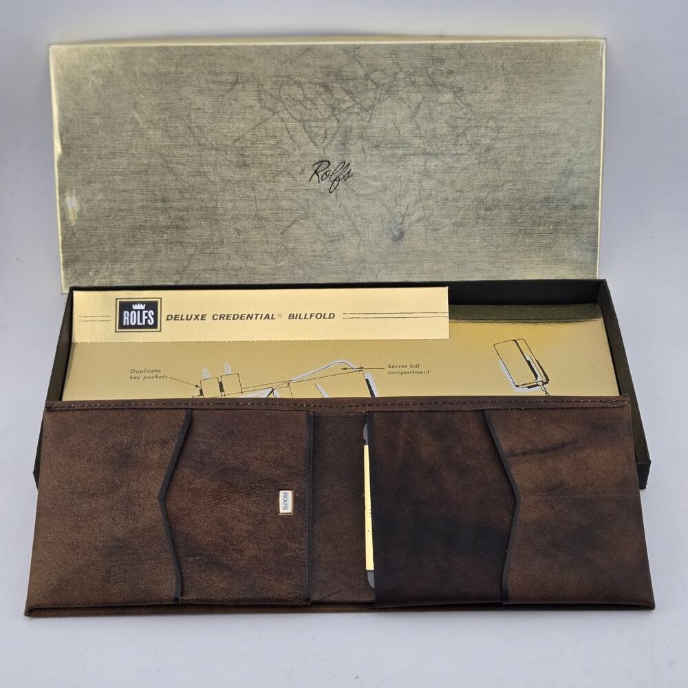 Vintage Rolfs Deluxe Credential Billfold Brown Leather Wallet NOS MCM W/ Box